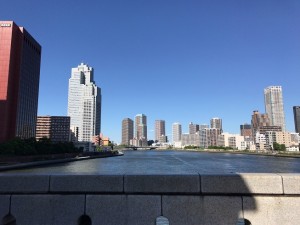 （現地近くの勝鬨橋から望む隅田川の景色）