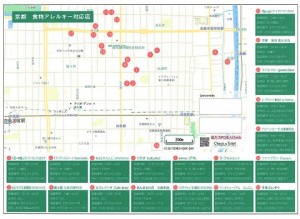 （レアめし情報の一例／京都市街地での食物アレルギー対応店マップ）